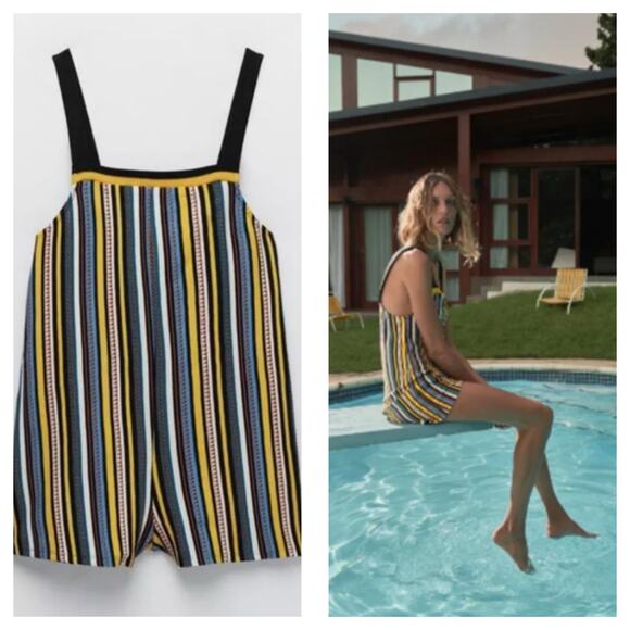 Zara Knit Multi Color Striped Romper Small Sleeveless Bohemian Lightweight - Picture 1 of 14